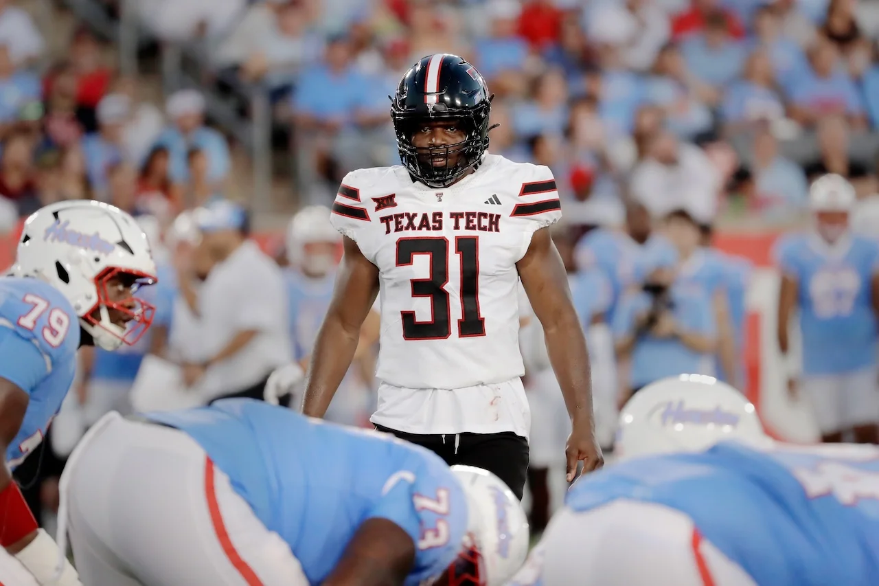Texas Tech linebacker David Bailey (31) during an NCAA football game against Houston on Saturday, Oct. 4, 2025, in Houston. (AP Photo/Michael Wyke).