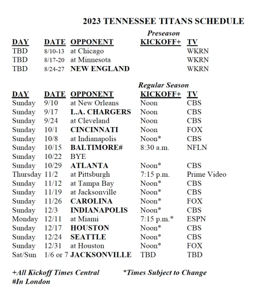 Titans 2023 schedule