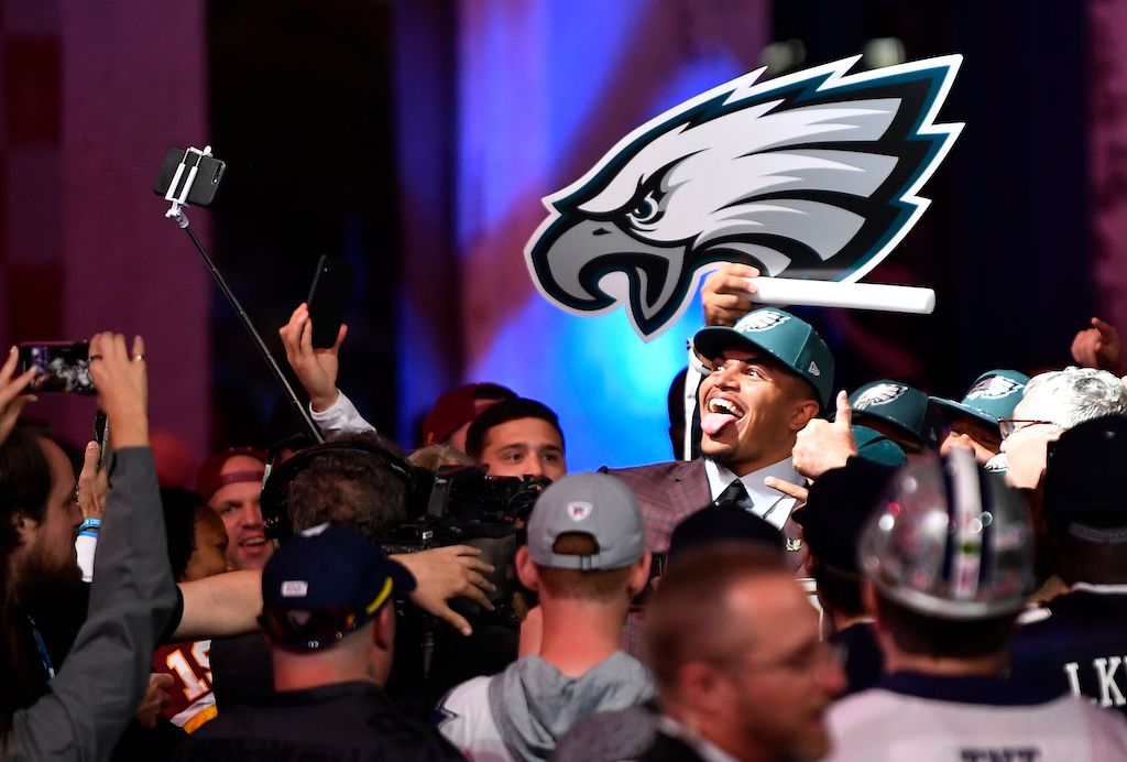 Eagles pick Andre Dillard mingles with fans after he was chosen during the first round of the NFL Draft Thursday, April 25, 2019, in Nashville, Tenn.